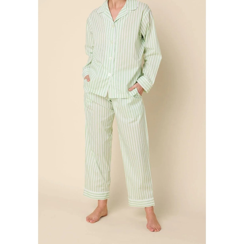 NWT The Cat's Pajama's Classic Stripe Luxe Pima Long-Sleeved Pajama - Green L
